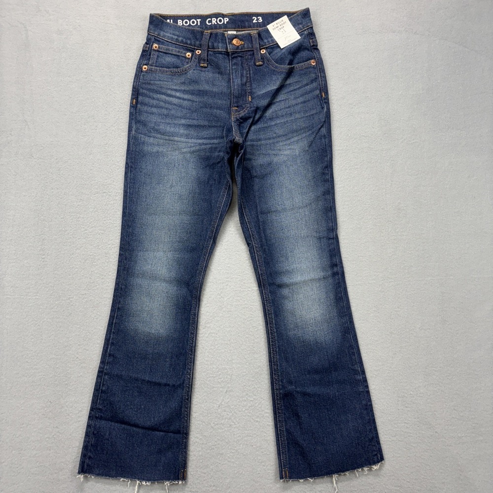 J‎ Crew Jeans Womens 23 Blue Billie Demi Boot Cut Crop Raw Hem Whiskered NEW
